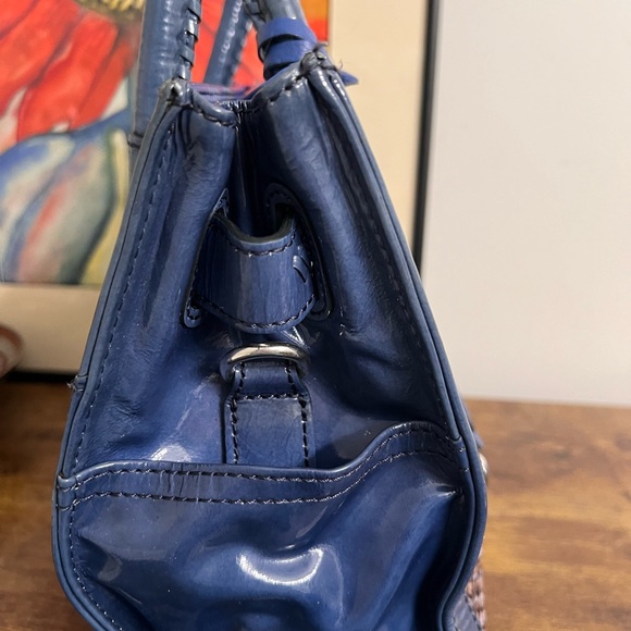 Brighton Renault Python & Blue Patent Leather Purse E837912 Hobo Shoulder Bag - Picture 2 of 14